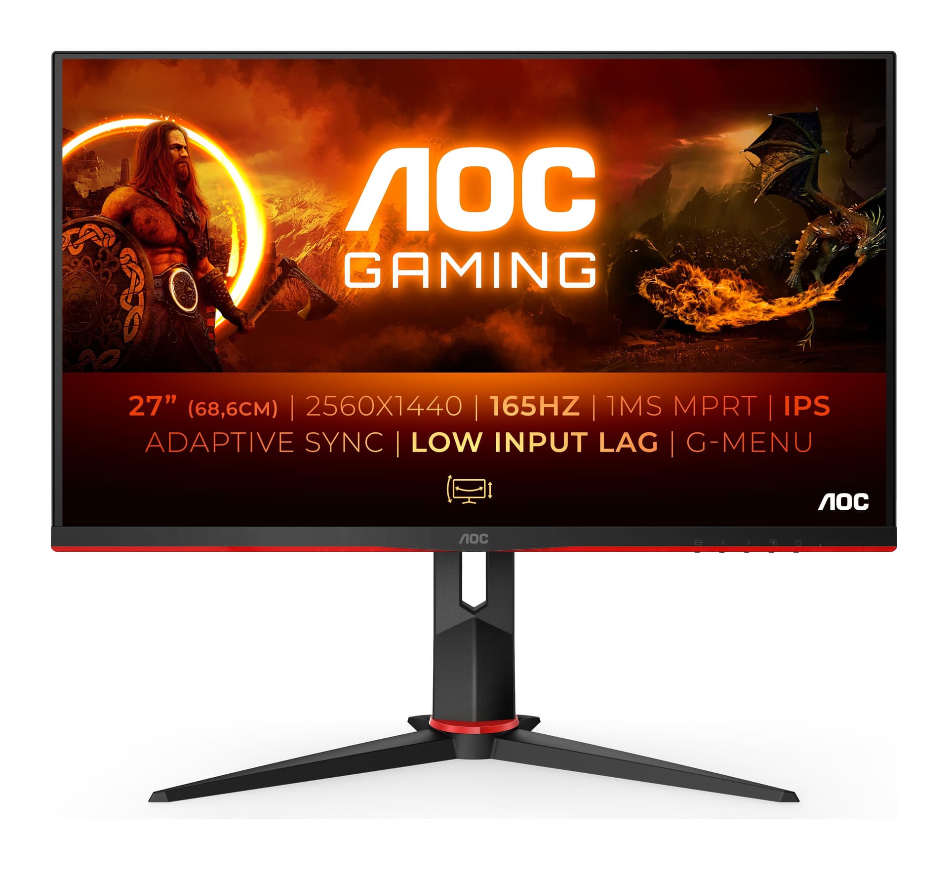 AOC Q27G2S/EU 27 inç 165Hz 1ms WQHD IPS G-Sync Pivot Gaming Monitör Görsel 1