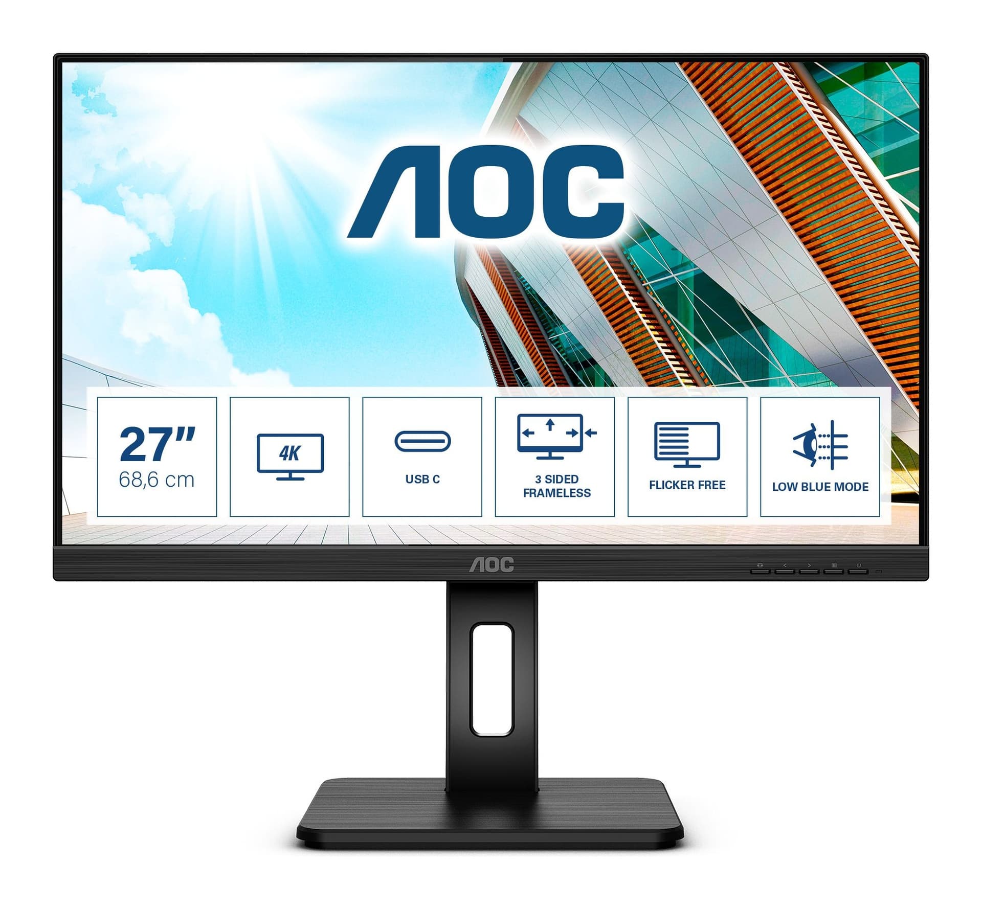 AOC U27P2CA 27 inç 4K UHD IPS USB-C (65W) Hub Profesyonel Monitör Görsel 1