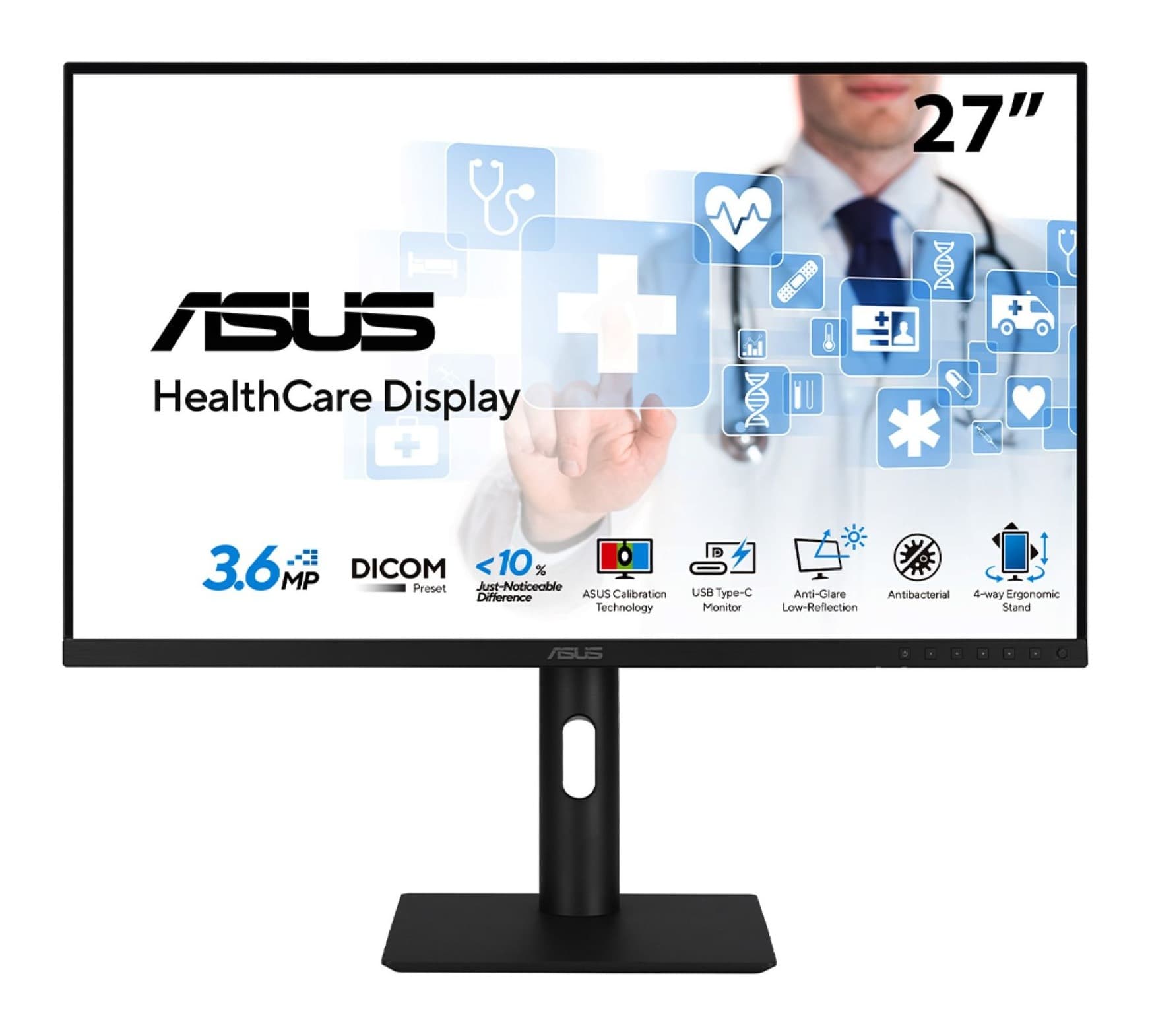 Asus HA2741A 27 inç WQHD Medikal Klinik IPS USB-C (96W PD) RJ45 Pivot Görsel 1