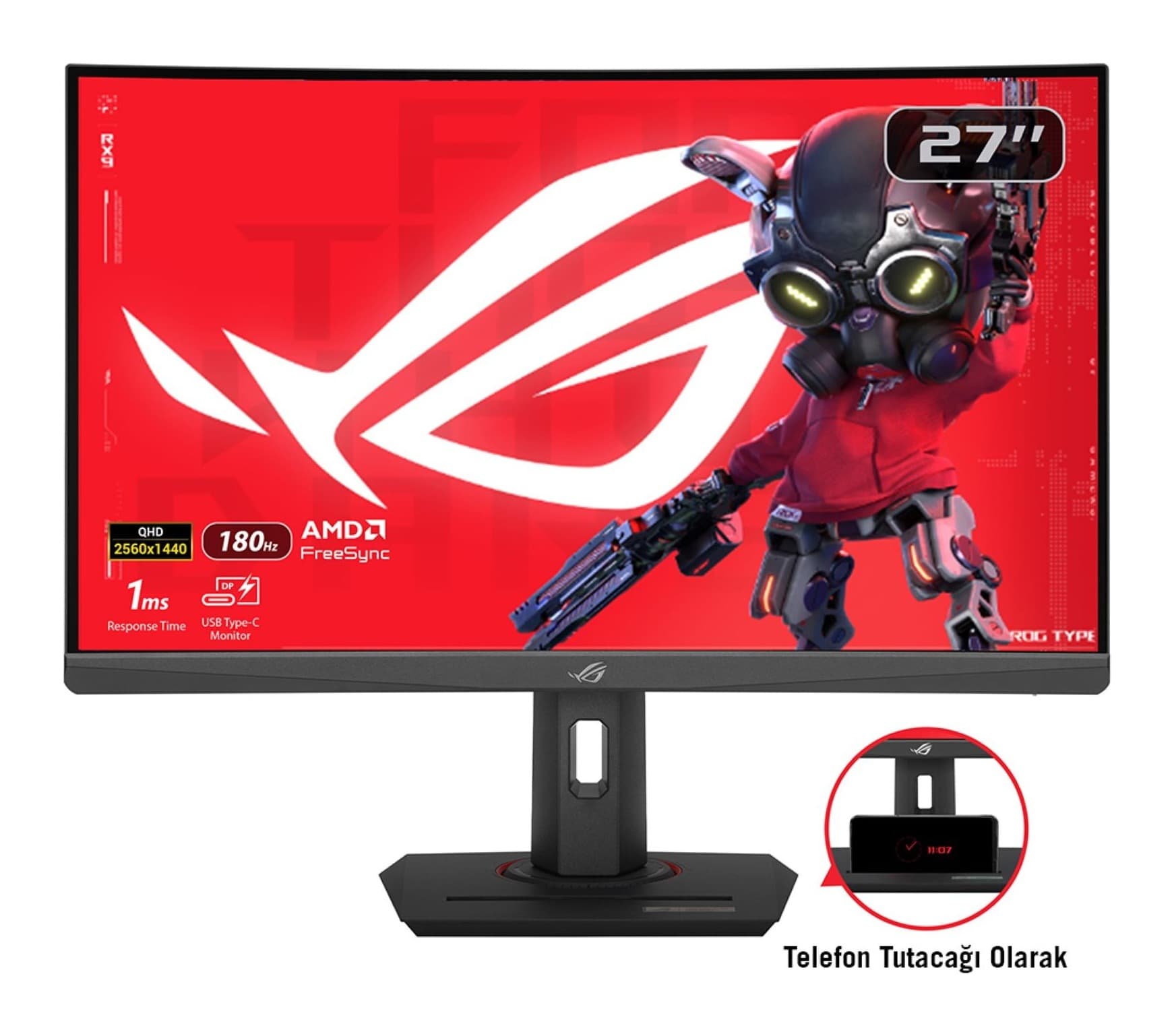 Asus ROG Strix XG27WCS 27 inç 180Hz 1ms 1500R WQHD Fast VA Pivot Gaming