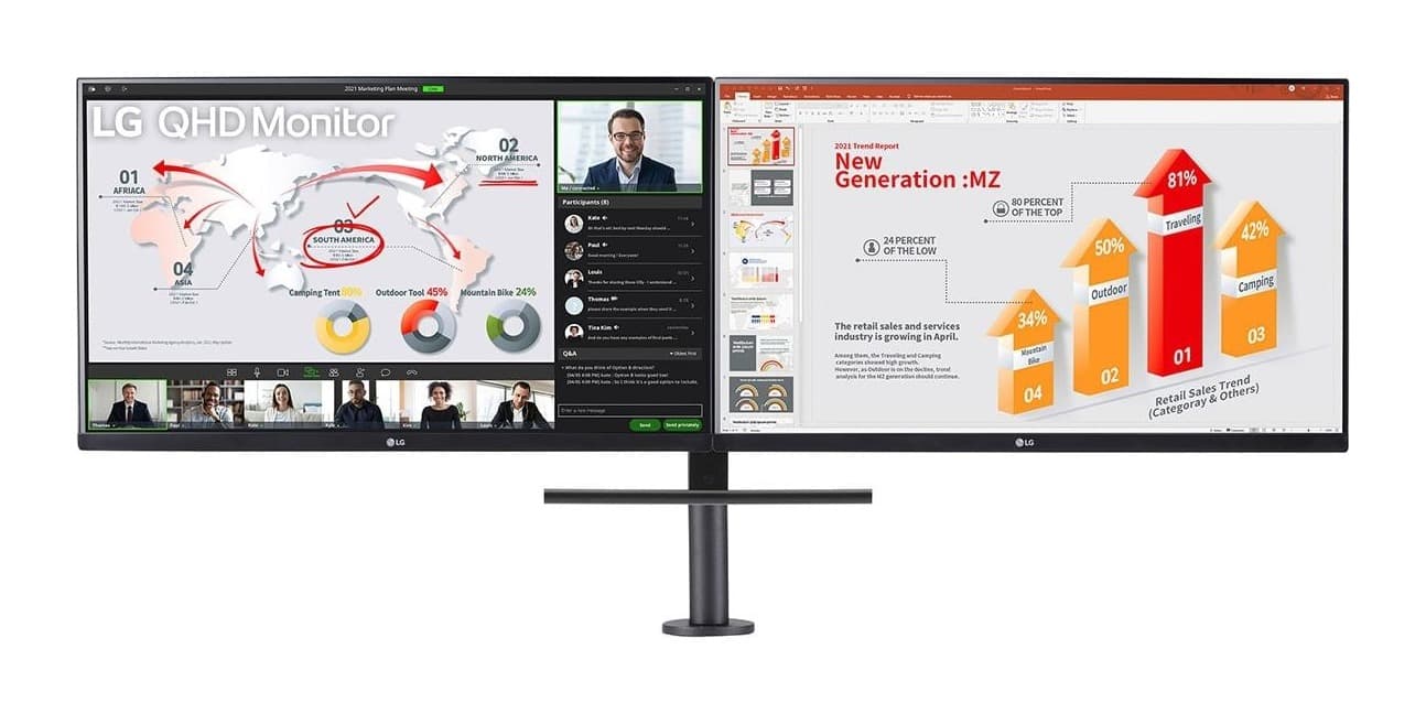 LG Ergo-Dual 27QP88D-B Çift 27 inç QHD IPS Daisy Chain Tek Direkli Ergo Stand Monitör Seti Görsel 1
